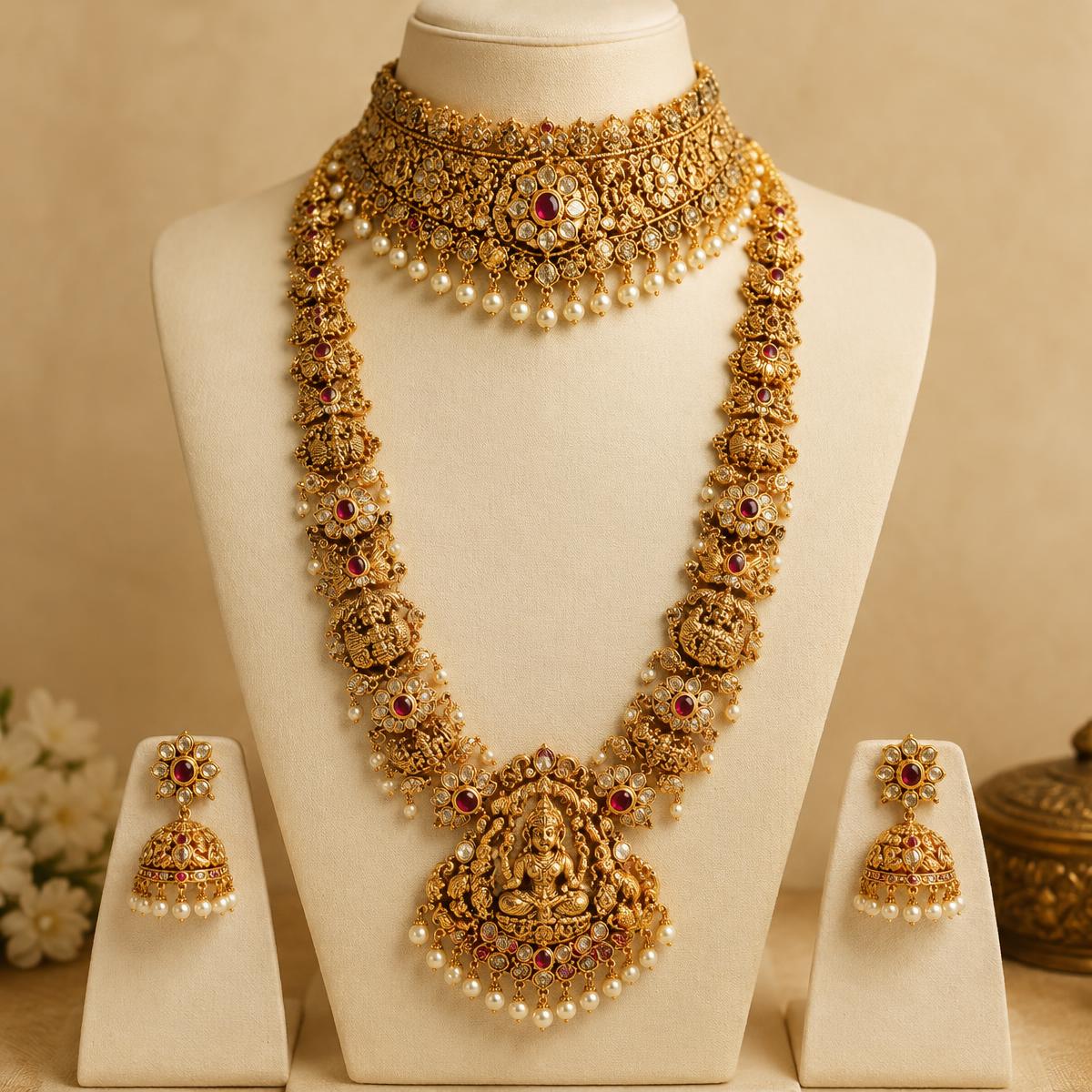 Bridal jewellery set on a display bust